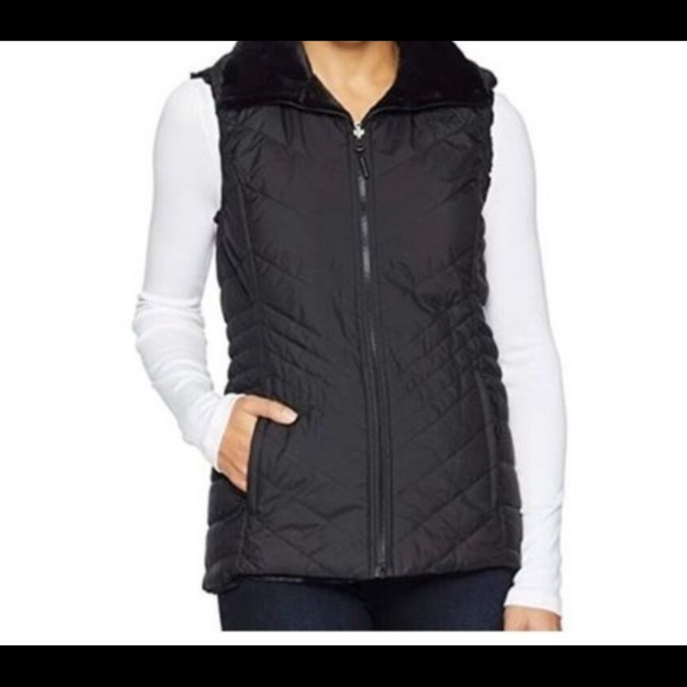 The North Face Women’s XS Reversible Vest Black Puffer  Faux Fur